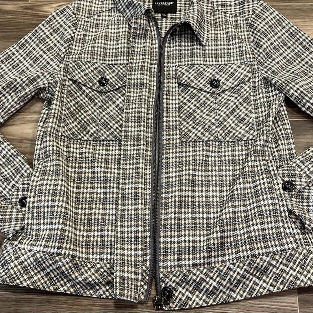 Liverpool Plaid Black White Tan Jacket size Small - Picture 4 of 7